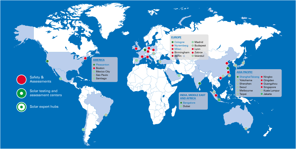 The global PV network of TÜV Rheinland: worldwide solar testing and assessment centers and solar expert hubs 