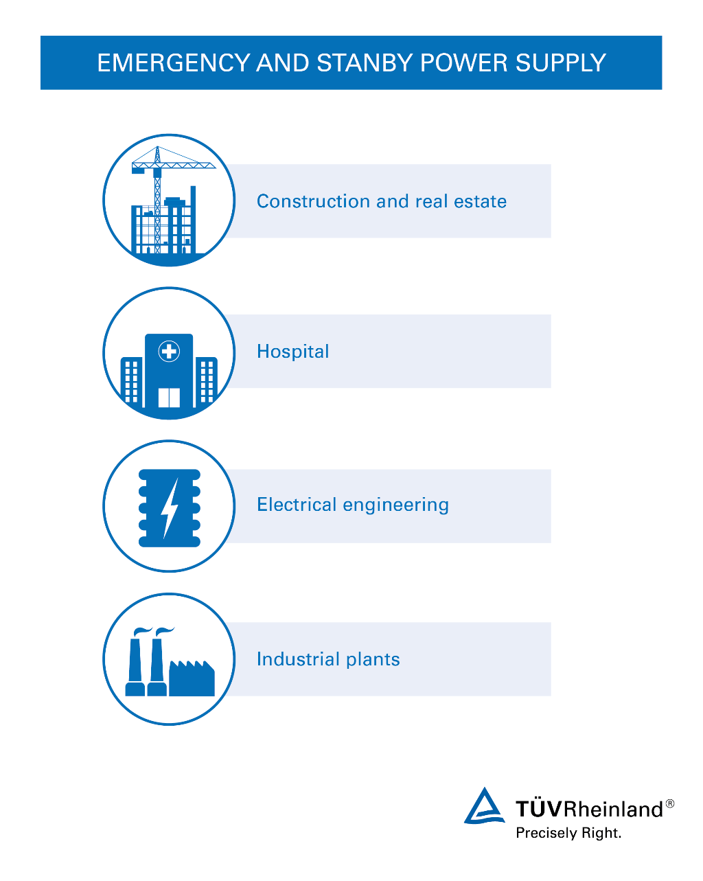 We cover a wide range of industries that require a strong and reliable backup power system Backup power supply services – Industries | TÜV Rheinland