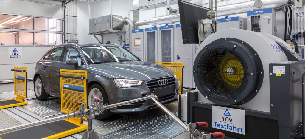 Vehicle undergoing exhaust and fuel consumption testing