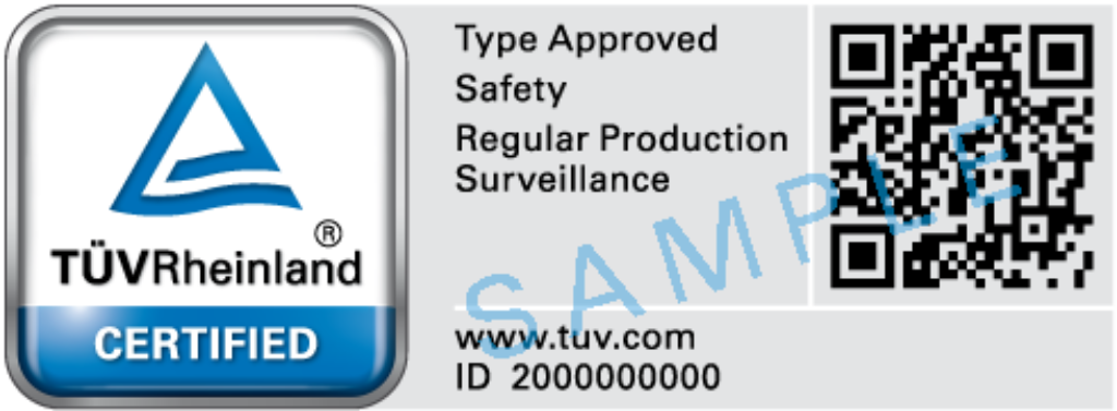 Our Type Approved mark for your components „Bauart Geprüft“ mark by TÜV Rheinland